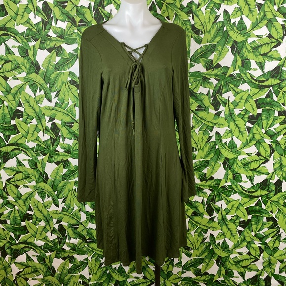 5 for $25 Forgotten Grace Olive Lace Up Mini Dress - Picture 1 of 4